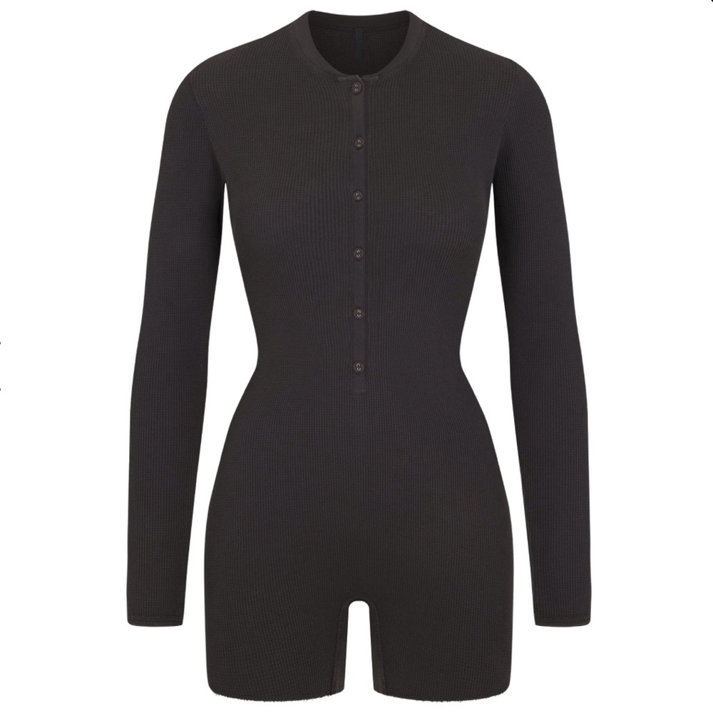 SKIMS Soft Lounge Button Up Hensley Onesie in Onyx